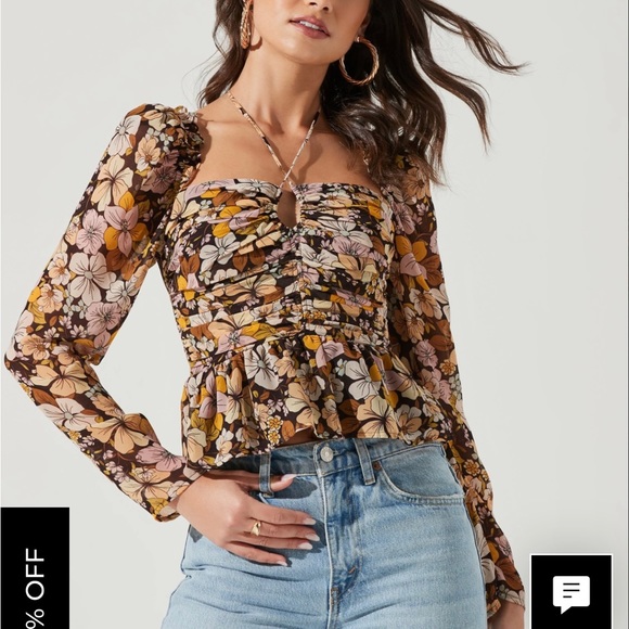 Astr Tops - New with Tags!! TONI RUCHED HALTER LONG SLEEVE PEPLUM TOP - Astr The Label